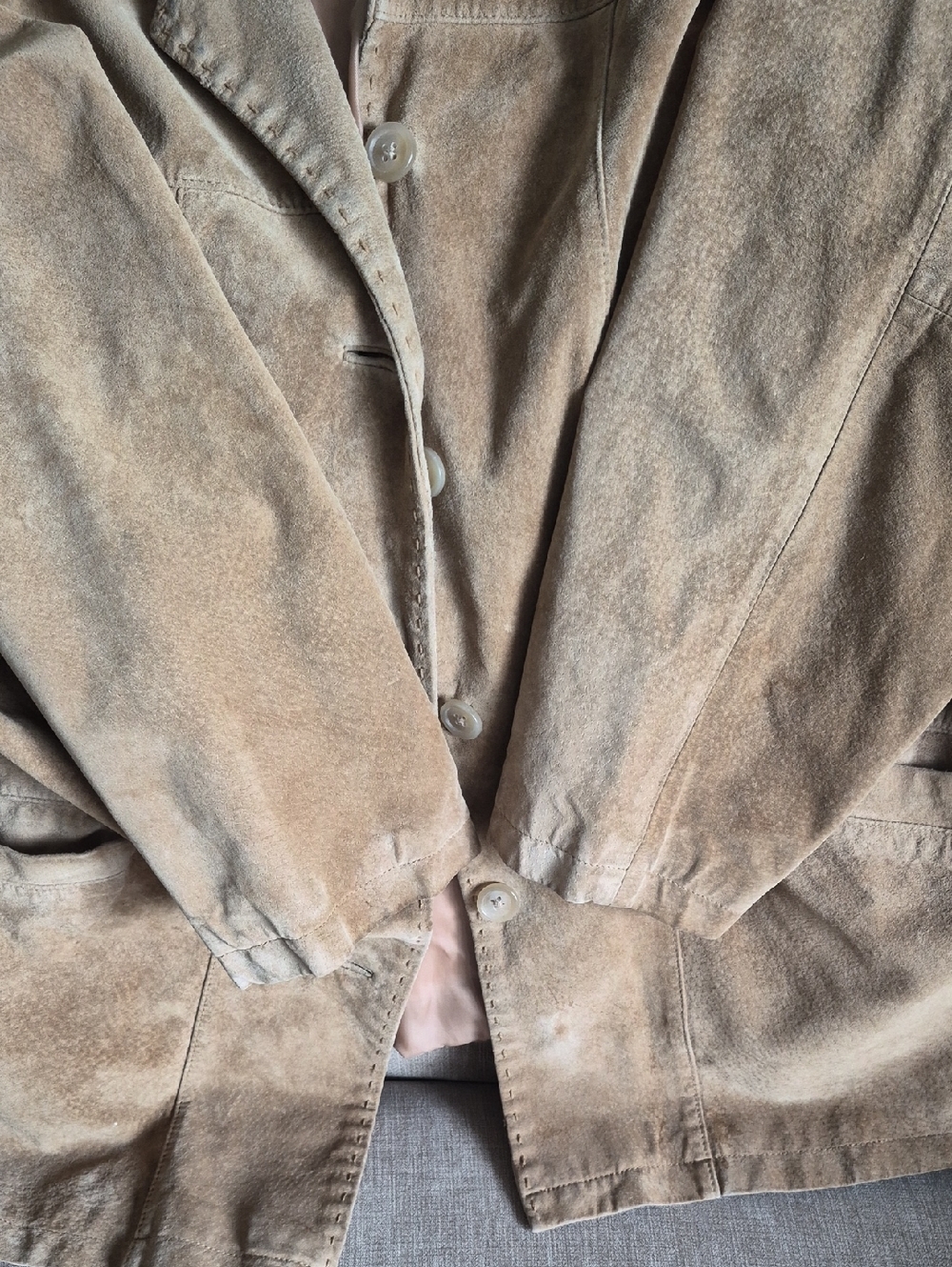 Vintage 1980s Eddie Bauer Suede Leather Jacket, XL Western Style, Latte Brown - Picture 10 of 13